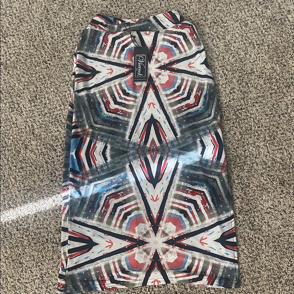 NWT Patterned Midi Skirt - Multicolor with a side slit